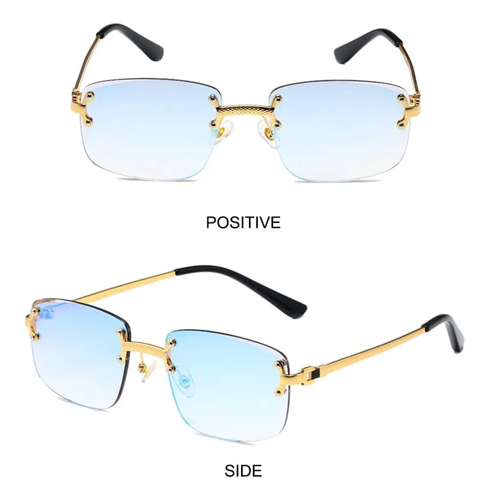 Lunettes de soleil rectangulaires Rimless Cut Edge pour femmes et hommes - Protection UV 400 - Style rétro