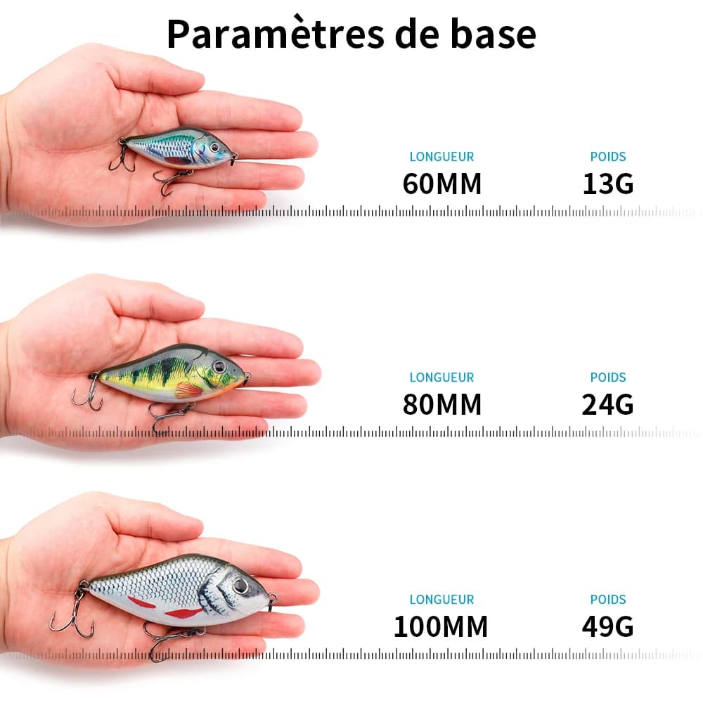 Leurre crankbait slider jerkbait coulant 6-10cm pour brochet, avec bruit et vibration pour la pêche hivernale