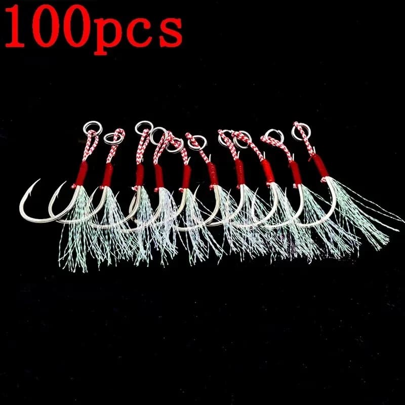 Hameçons assistés à plume pour slow jigging, 20 à 100 pièces, acier haute carbone pour la pêche