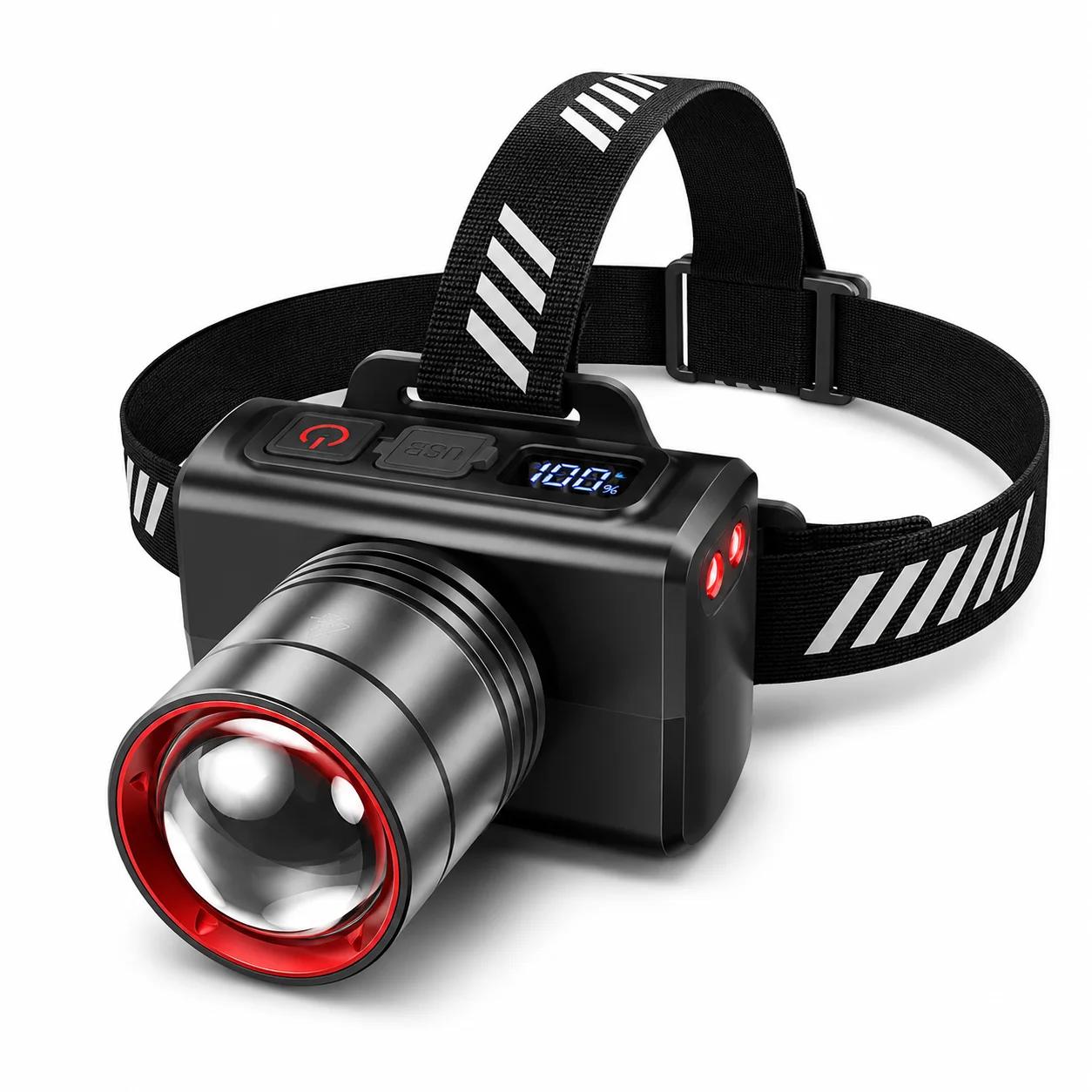 Frontale LED rechargeable zoomable étanche ultra-lumineuse - Excellence pour pêche et camping