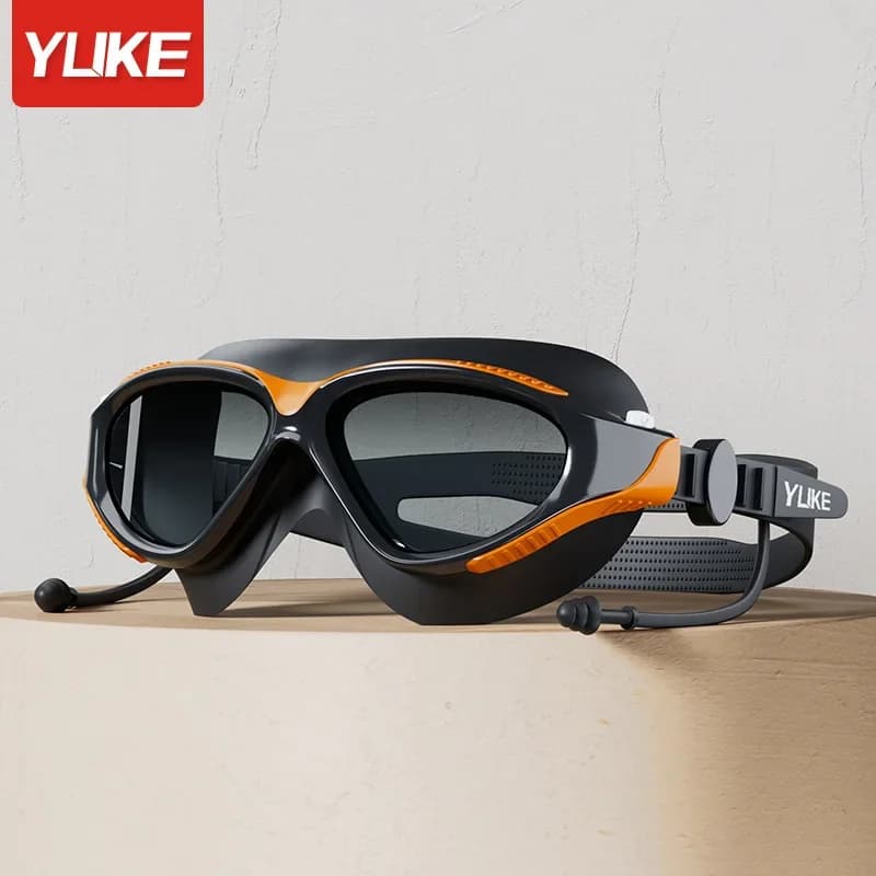 Lunettes de natation professionnelles anti-buée Big Frame avec bouchons d'oreilles pour adultes