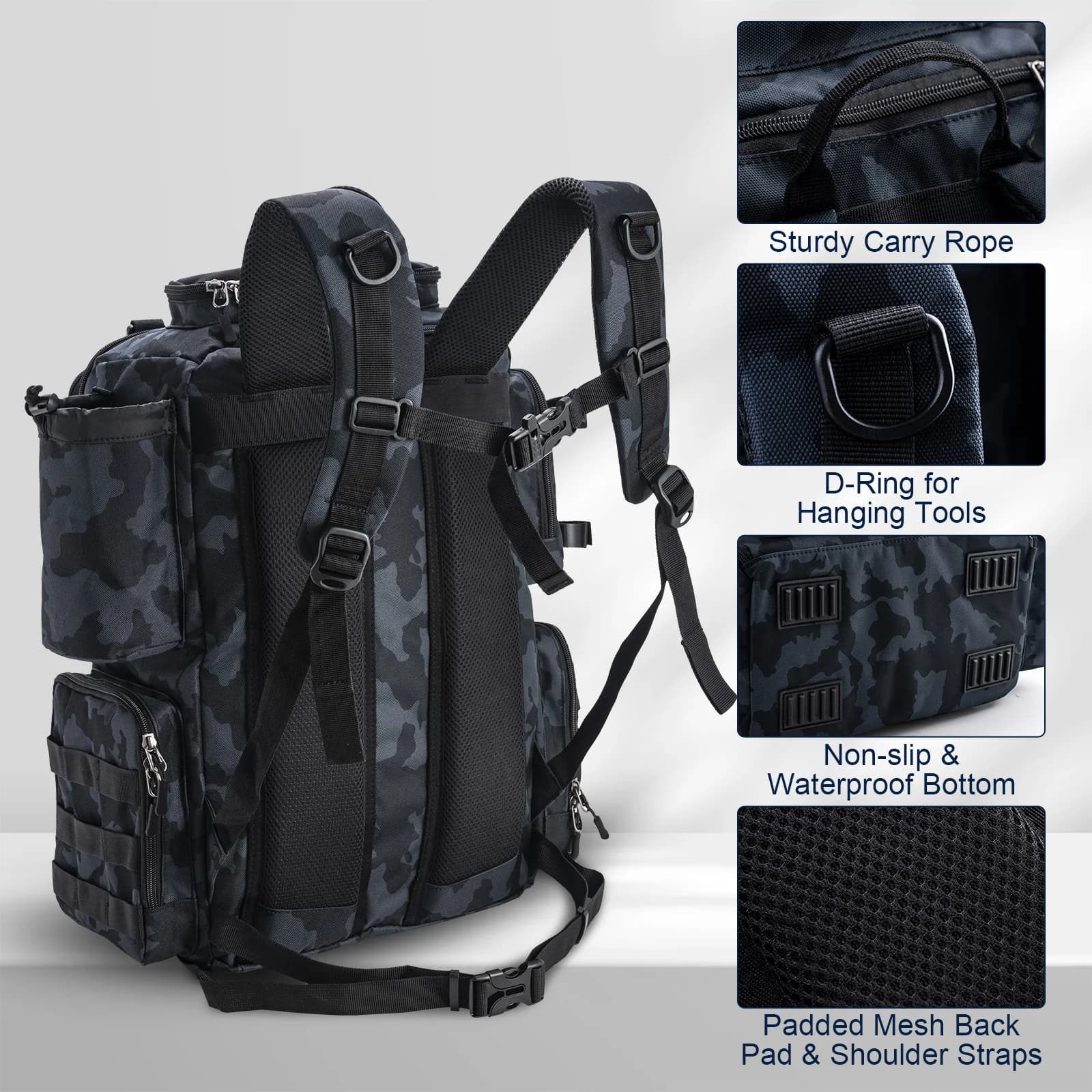 Sac à dos de pêche waterproof léger avec porte-canne - Rangement ajustable pour matériel de pêche