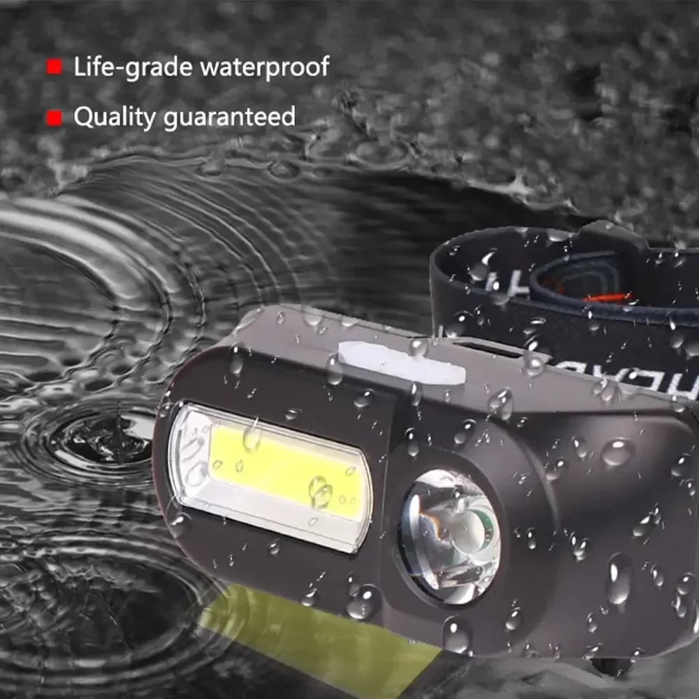 Lampe frontale COB multifonction rechargeable USB pour pêche de nuit et activités outdoor