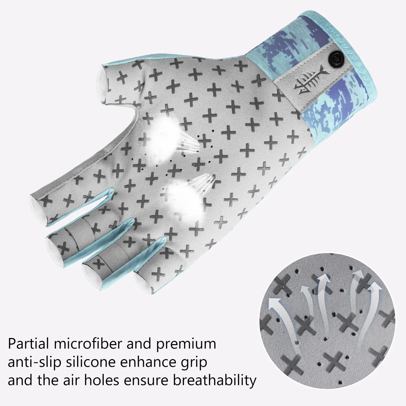 Gants soleil BASSDASH 3/4 doigts UPF 50+ anti-dérapage paume silicone homme femme pêche vélo course