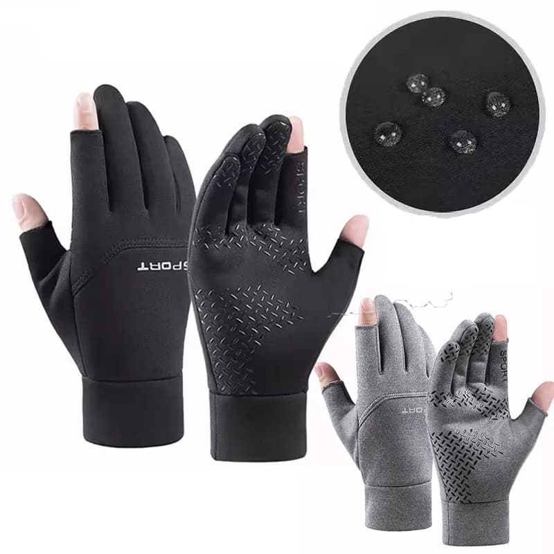 Gants pêche hiver waterproof hommes femmes vélo chauds anti-dérapants écran tactile deux doigts