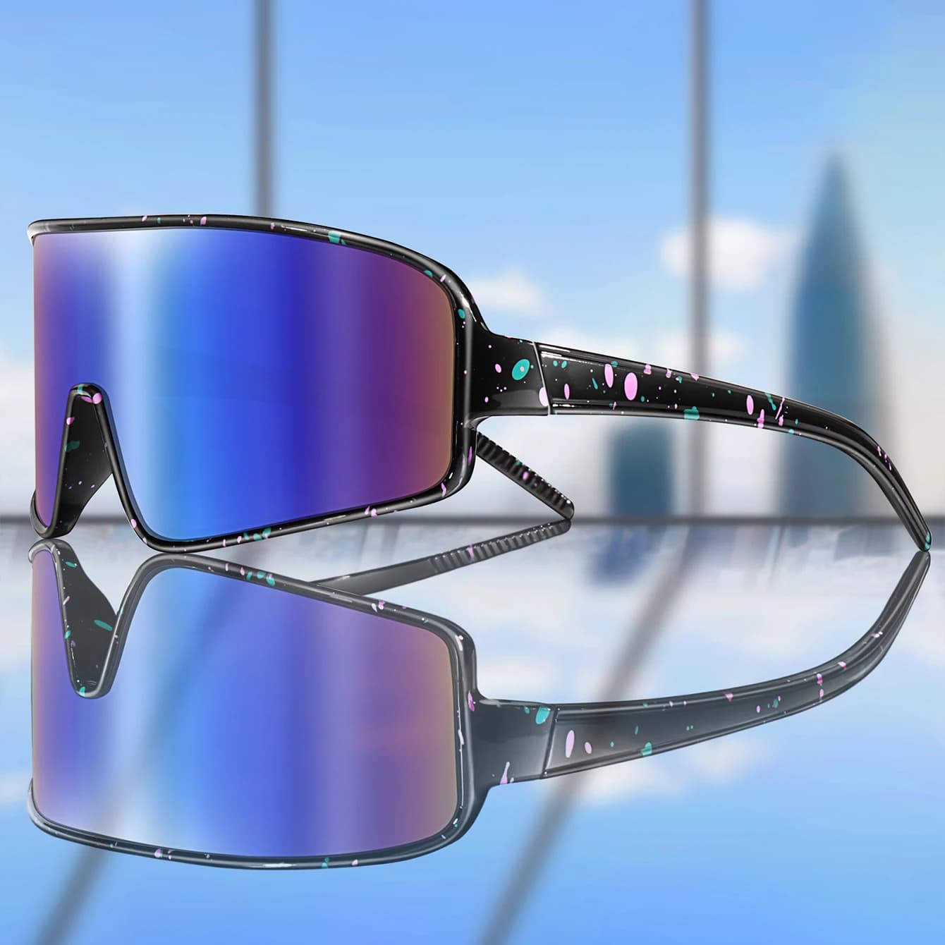 Lunettes sport grandes lentilles vent pêche cyclisme camping protection UV400 vision large