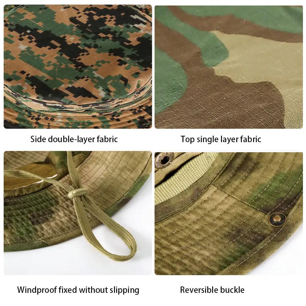 Chapeau bucket camouflage tactique - Parfait pour pêche discrète en forêt et jungle