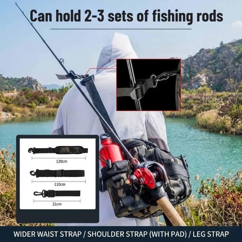 Sac bandoulière pêche étanche grande capacité avec porte-canne - Accessoires sport outdoor portable