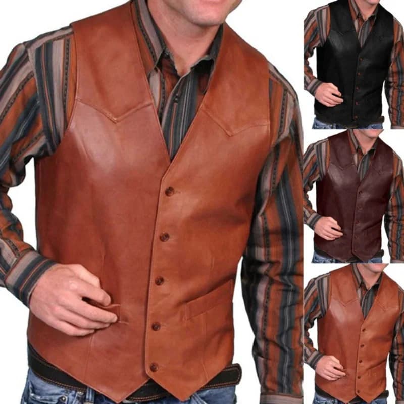 Veste en cuir rétro pour pêcheur - Veste sans manches homme élégante pour sorties en mer