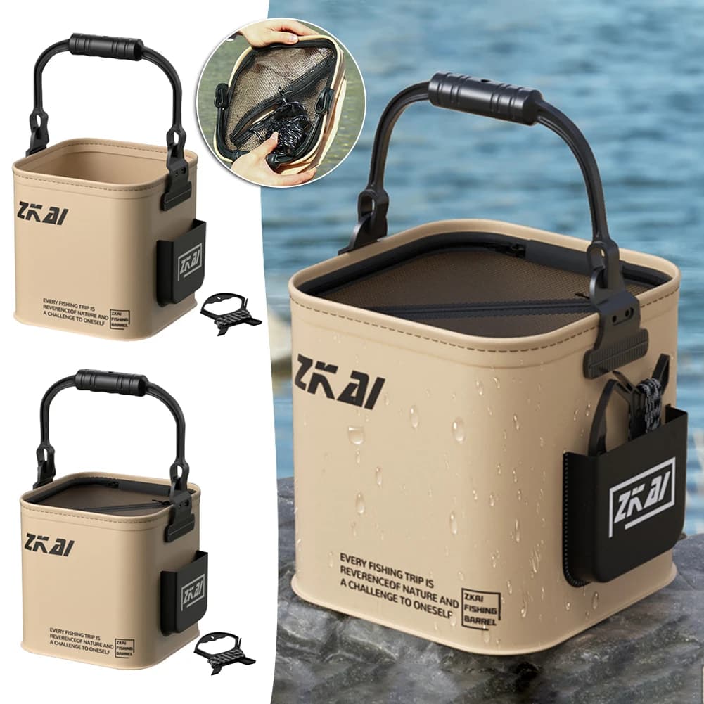 Seau de pêche pliable 8L/13L - Grand capacité transport main robuste pour camping et pêche