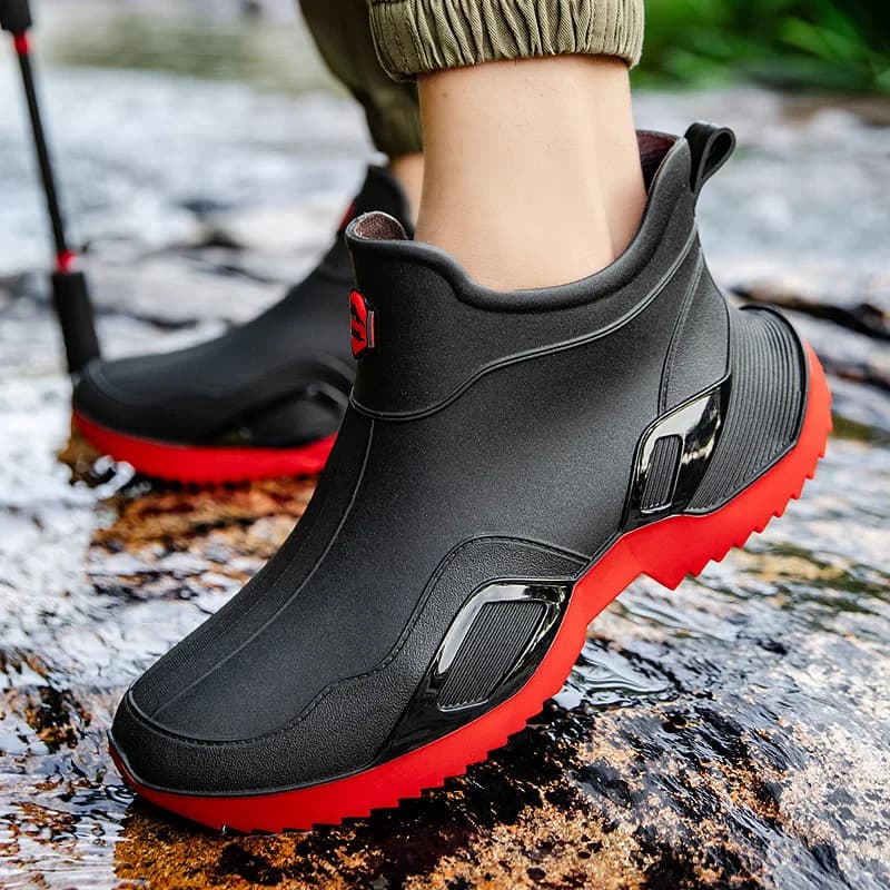 Bottes pluie courtes homme femme imperméables caoutchouc anti-dérapantes résistantes polaire chaudes mode