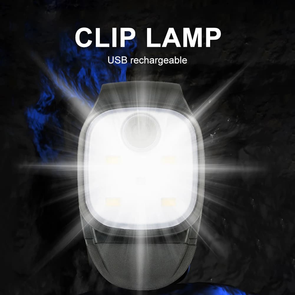 Lampe clip LED rechargeable 4 modes pour sécurité lors de la pêche nocturne et randonnée
