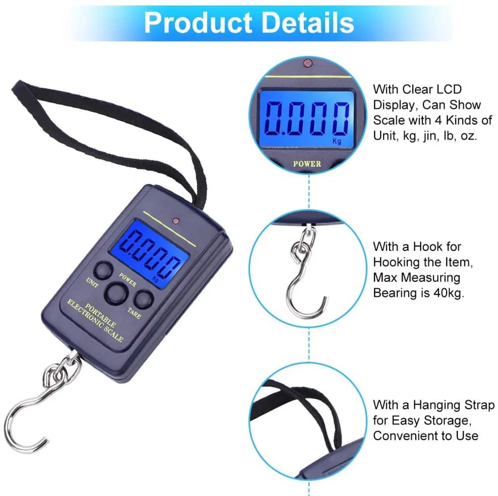 Balance Pêche Électronique Portable 40kg/10g Mini Poche Numérique Poids Hameçon Multifonction