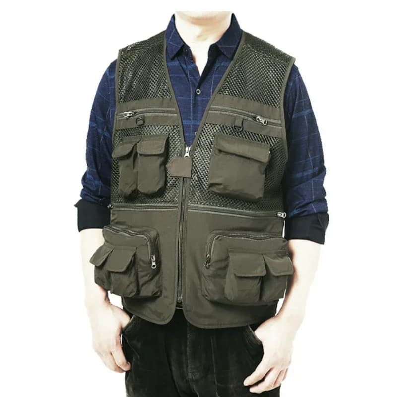 Veste de pêche respirante séchage rapide multi-poches couleur vert armée pour randonnée et photographie