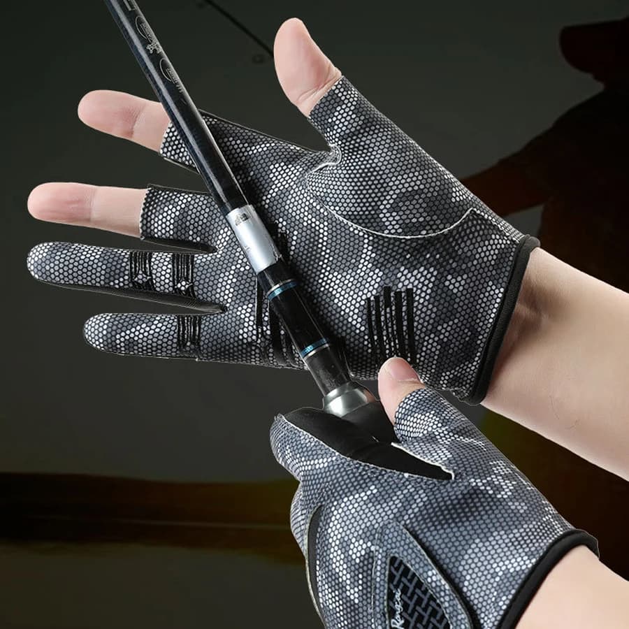Gants pêche été homme anti-dérapants - Protection solaire 3 doigts respirants pour pêche à la mouche