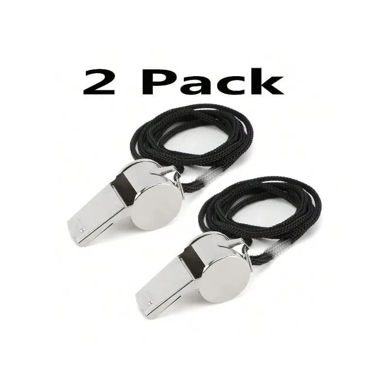 Pack 2 sifflets sport acier inox avec dragonne son clair pour entraîneurs arbitres pêche