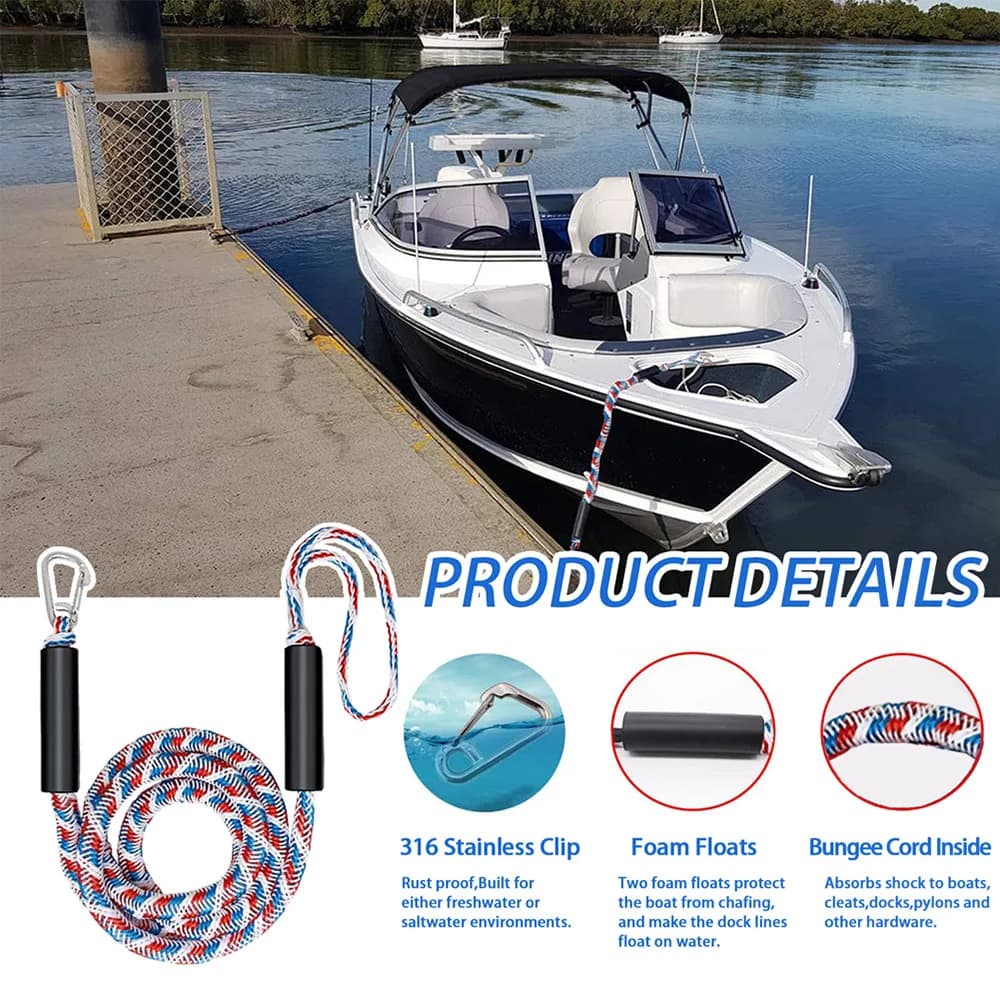 Corde d'amarrage élastique marine anti-choc 4 pieds avec crochet inox pour bateau dock surf bungee