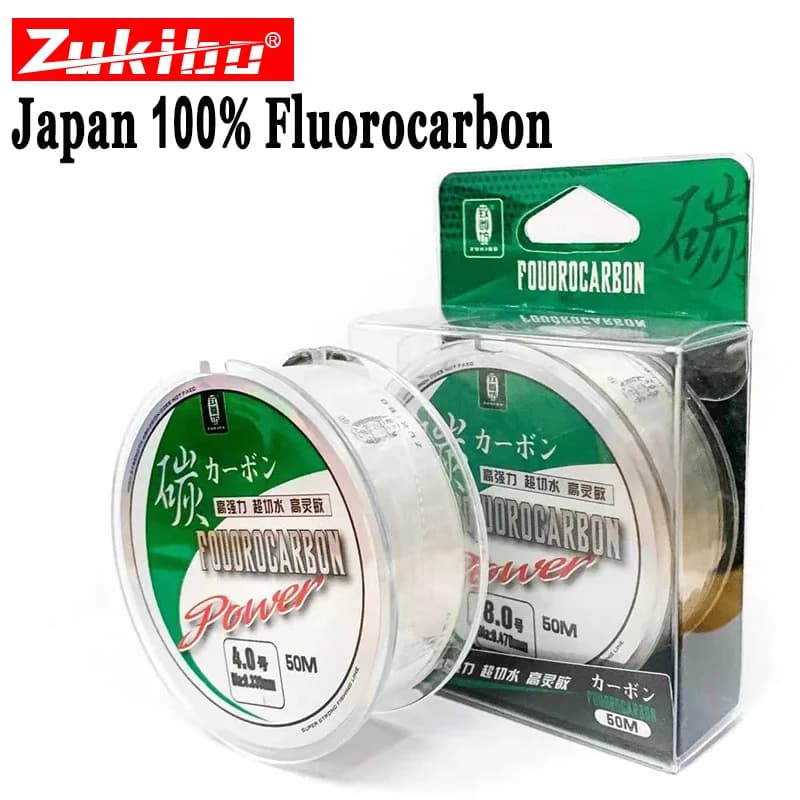 Ligne de pêche fluorocarbone 100% invisible ZUKIBO 50m, leader monofilament haute résistance pour carnassiers