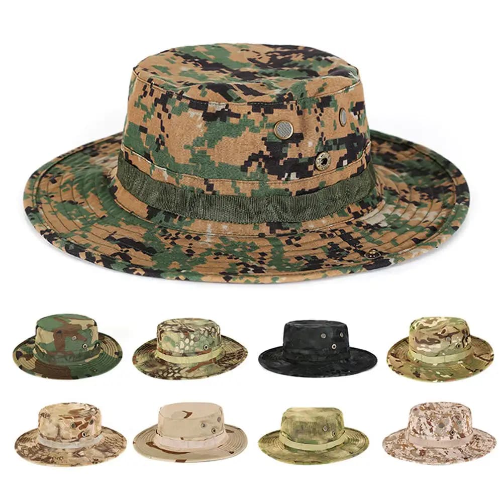 Chapeau bucket camouflage tactique - Parfait pour pêche discrète en forêt et jungle