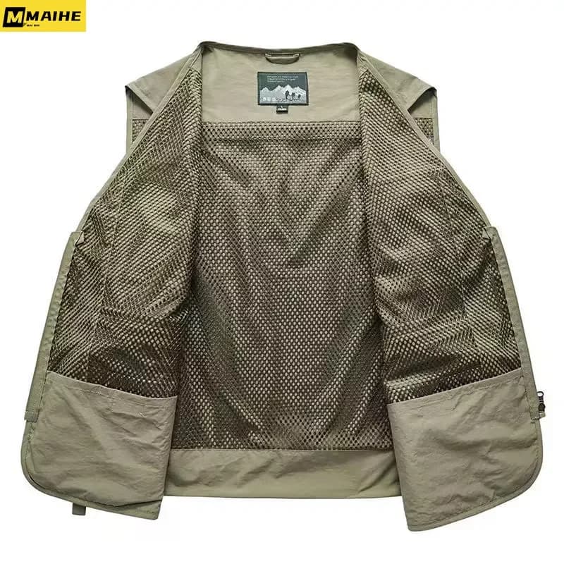 Veste sans manches pêche et randonnée été homme 14 poches mesh cargo tactique