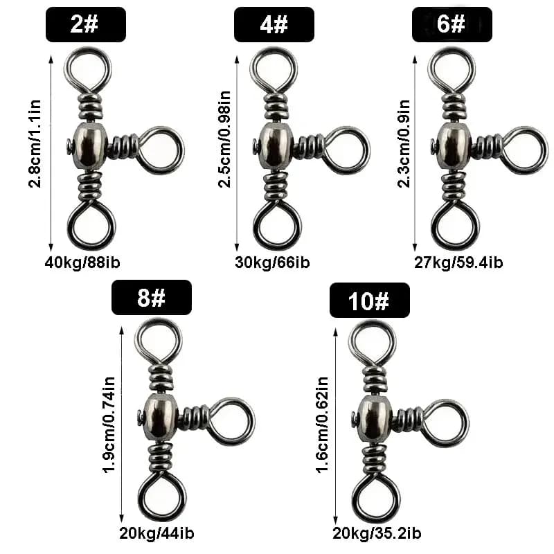 Lot de 50 connecteurs triple brins en nickel noir pour pêche, émerillons T et séparateur de ligne