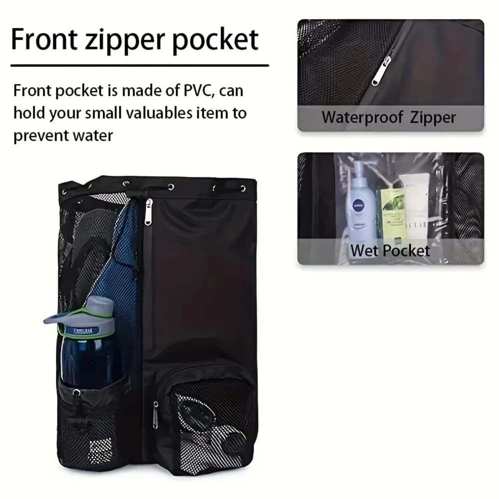 Sac à dos pêche filet avec poche humide, sac de rangement plage, sac pêche extérieur étanche et respirant