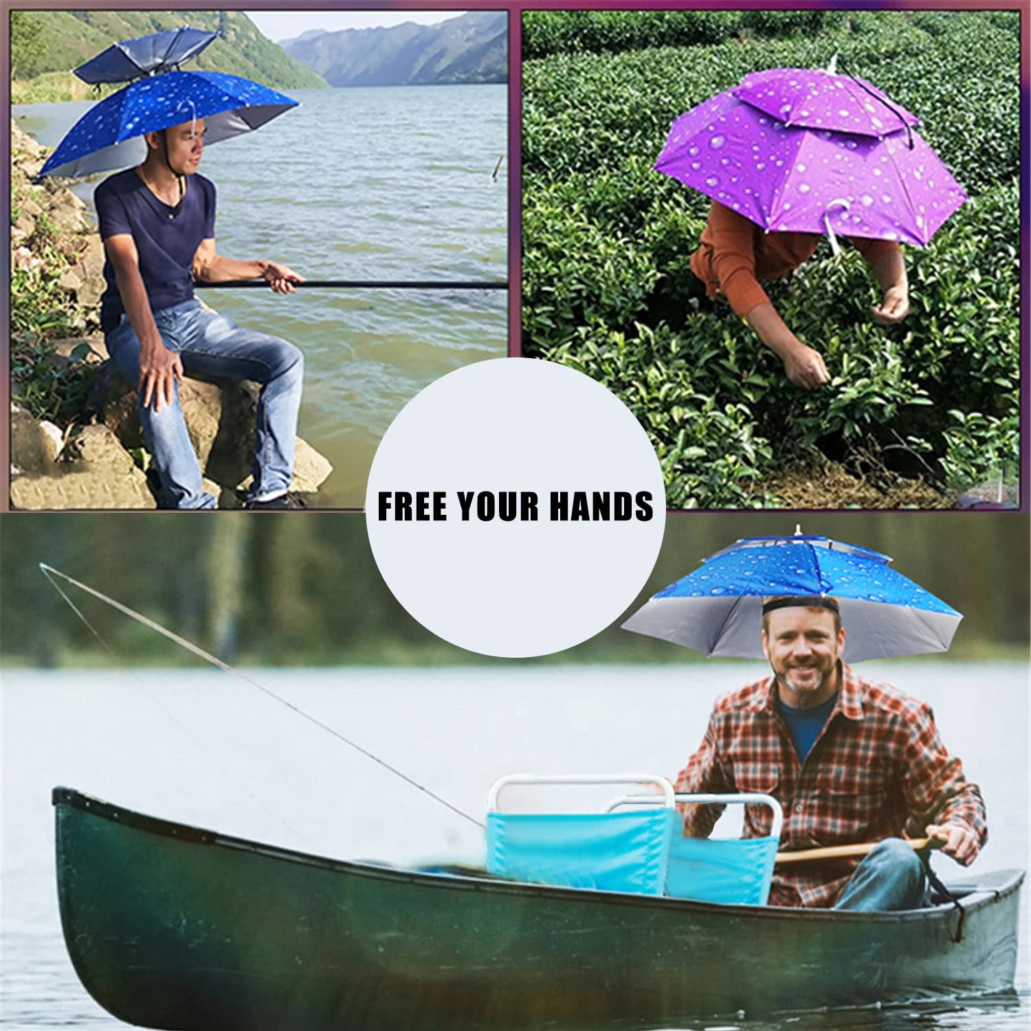Chapeau parapluie portable armée verte - Protection solaire et pluie pour pêche camping pliable