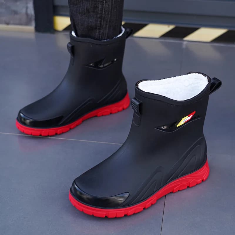 Bottes de travail mi-mollet polaire homme imperméables antidérapantes pêche PVC