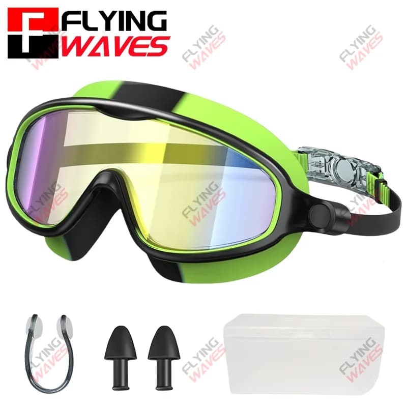 Lunettes de natation grand cadre vision large étanches anti-buée UV enfants 3-15 ans