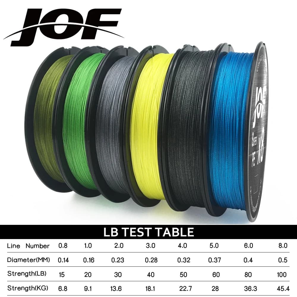Ligne de pêche JOF 8 brins 150M-500M pour mer, glace, rivière et roche - 15-100LB X8