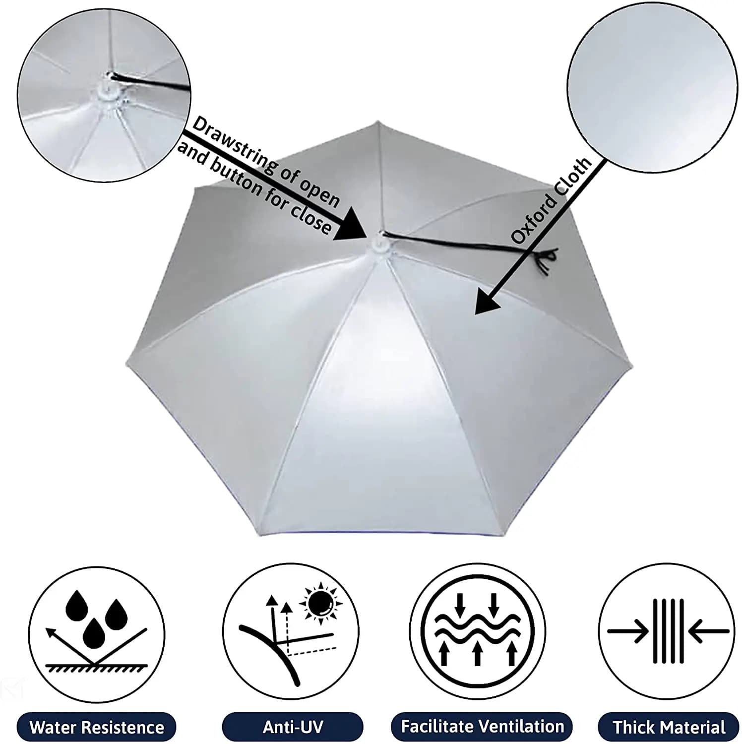 Parapluie chapeau arc-en-ciel 95cm pliable 2 fois - Accessoire pêche enfants adultes hommes femmes