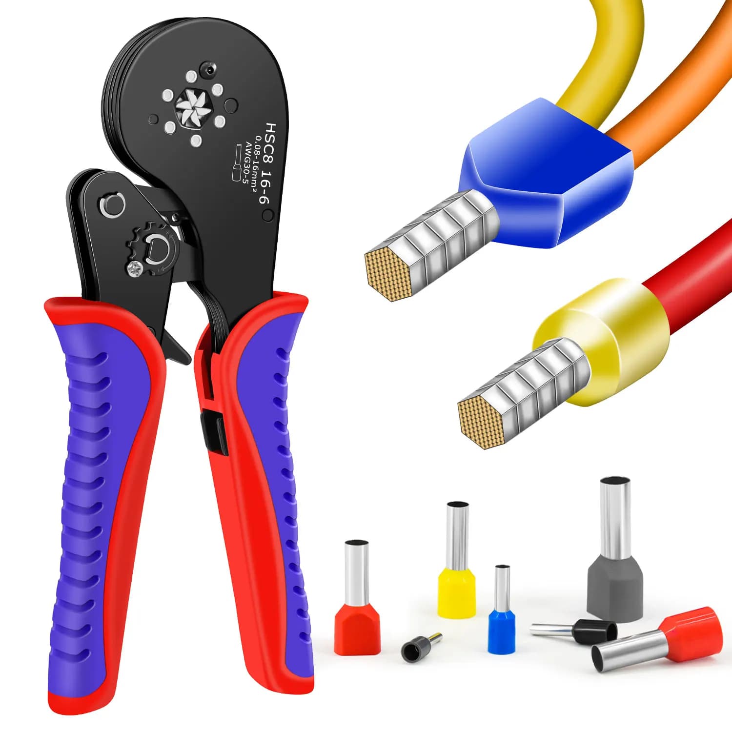Pince à sertir HSC8 16-6 pour pêche : sertisseuse terminals tubulaires grandes sections 0.08-16mm²