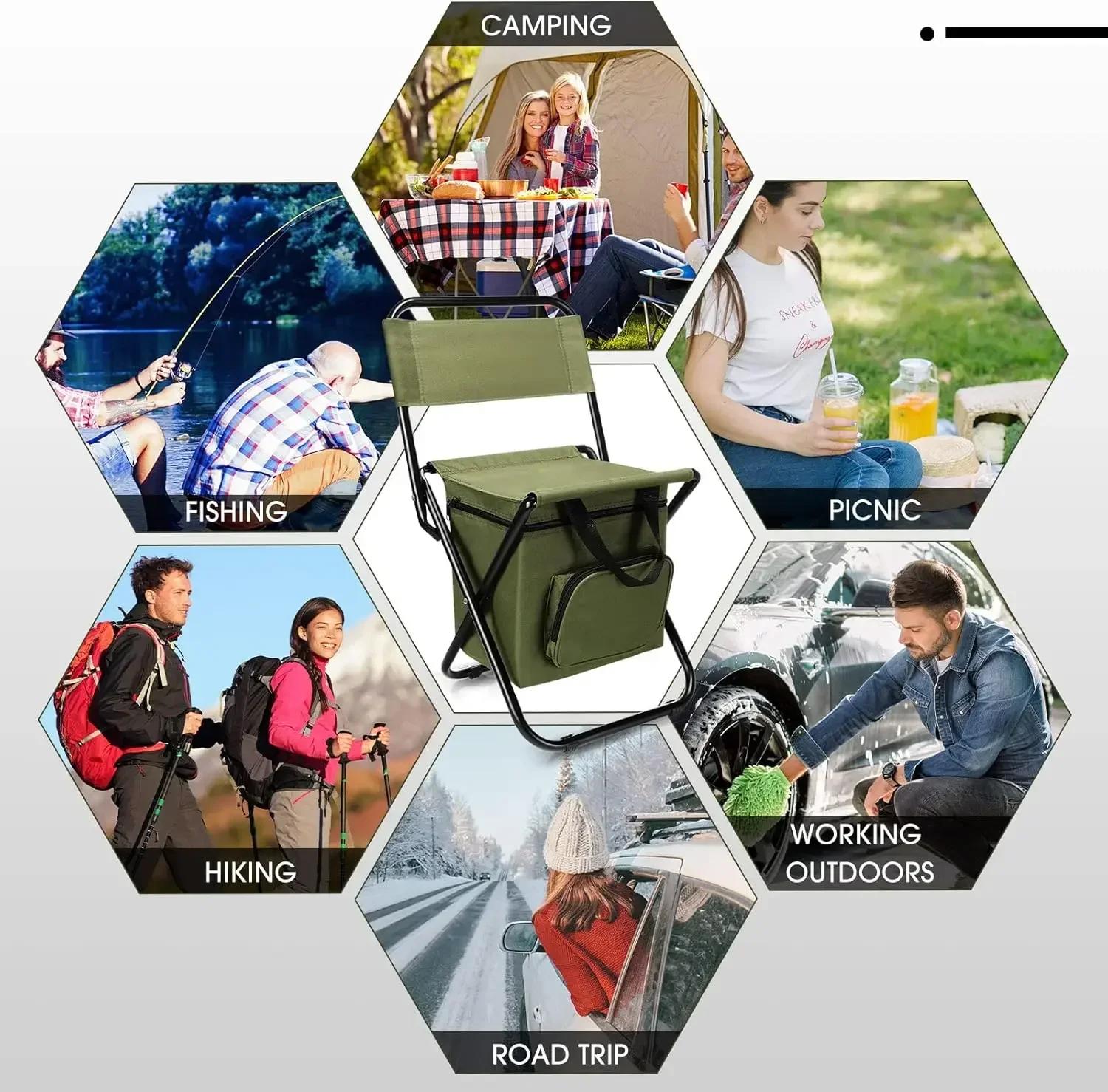 Chaise pêche pliante avec glacière et dossier - Siège camping plage léger portable avec rangement frais