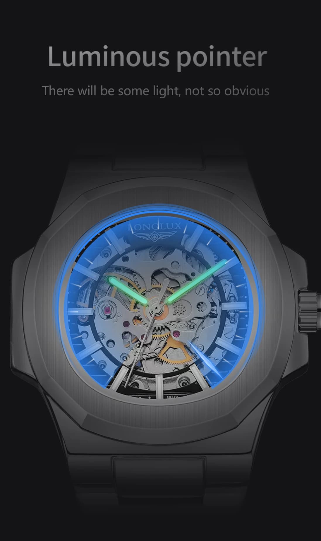 Montre automatique mécanique homme LONGLUX luxe squelette étanche acier inoxydable cadeau