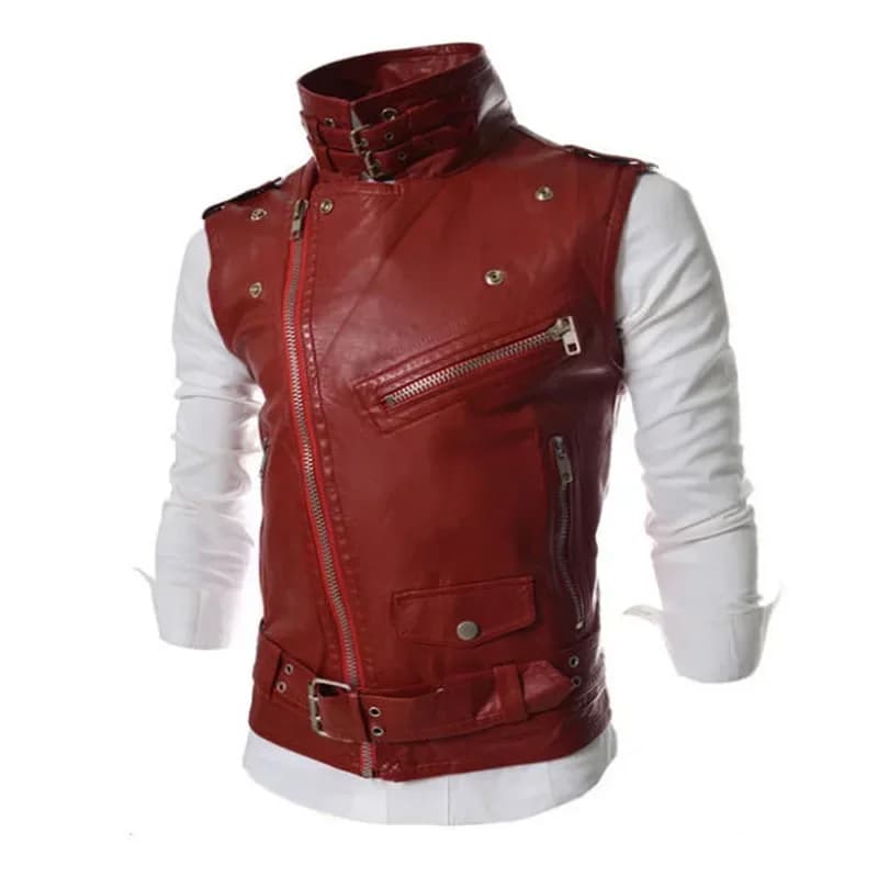 Gilet en cuir homme slim fit à col zippé, veste courte unie style coréen pour pêche
