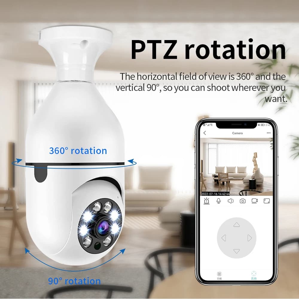 Caméra surveillance intérieure E27 mini WiFi suivi automatique zoom pour sécurité local pêche