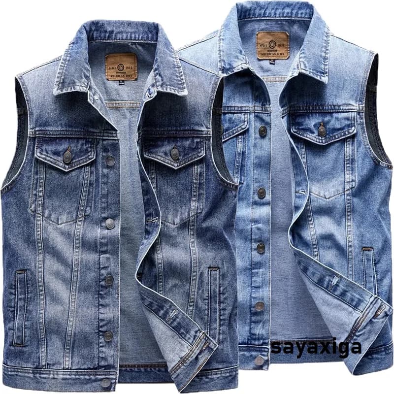 Veste cargo denim sans manches homme - Multi-poches pêche - Veste jeans lavé fashion