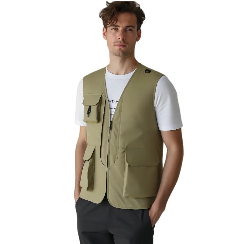 Veste de pêche homme 2025 respirante multi-poches, design vestiaire sportif pour photographe extérieur