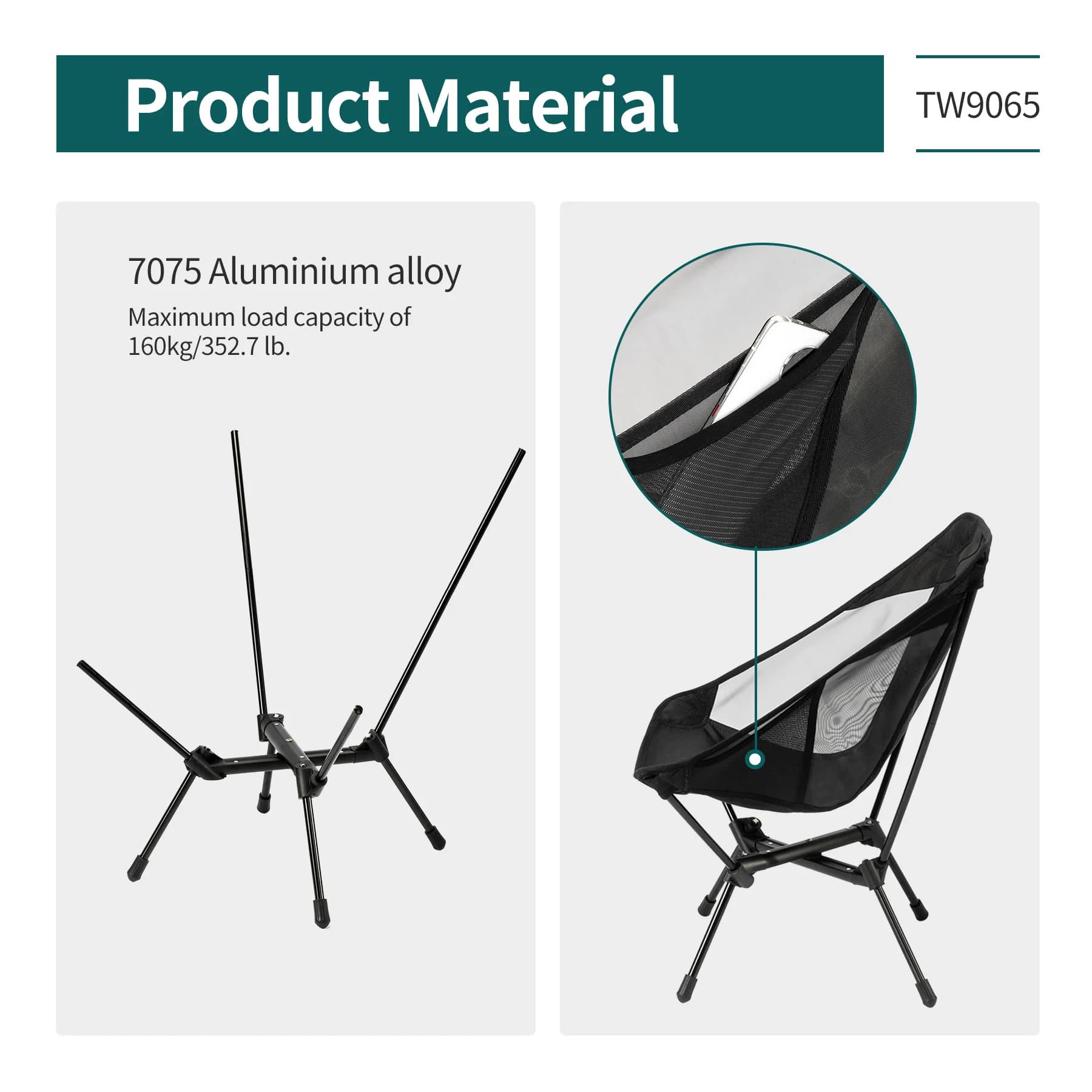 Chaise de camping ultralégère Thous Winds pour adultes et enfants avec sac de rangement pêche