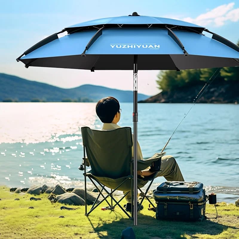 Grand parapluie pêche plage patio pliable UV imperméable anti-vent avec pied stable