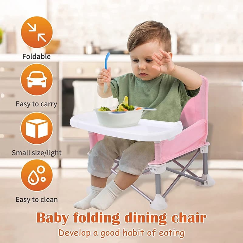 Chaise pliante bébé avec assiette et ceinture de sécurité - Siège confortable pour repas plage camping