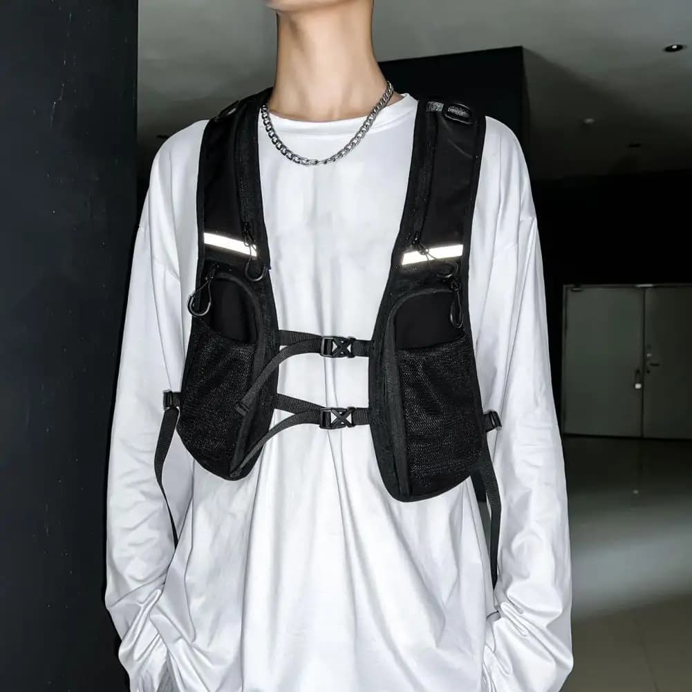 Sac de sport streetwear pour homme avec bande réfléchissante et grande capacité