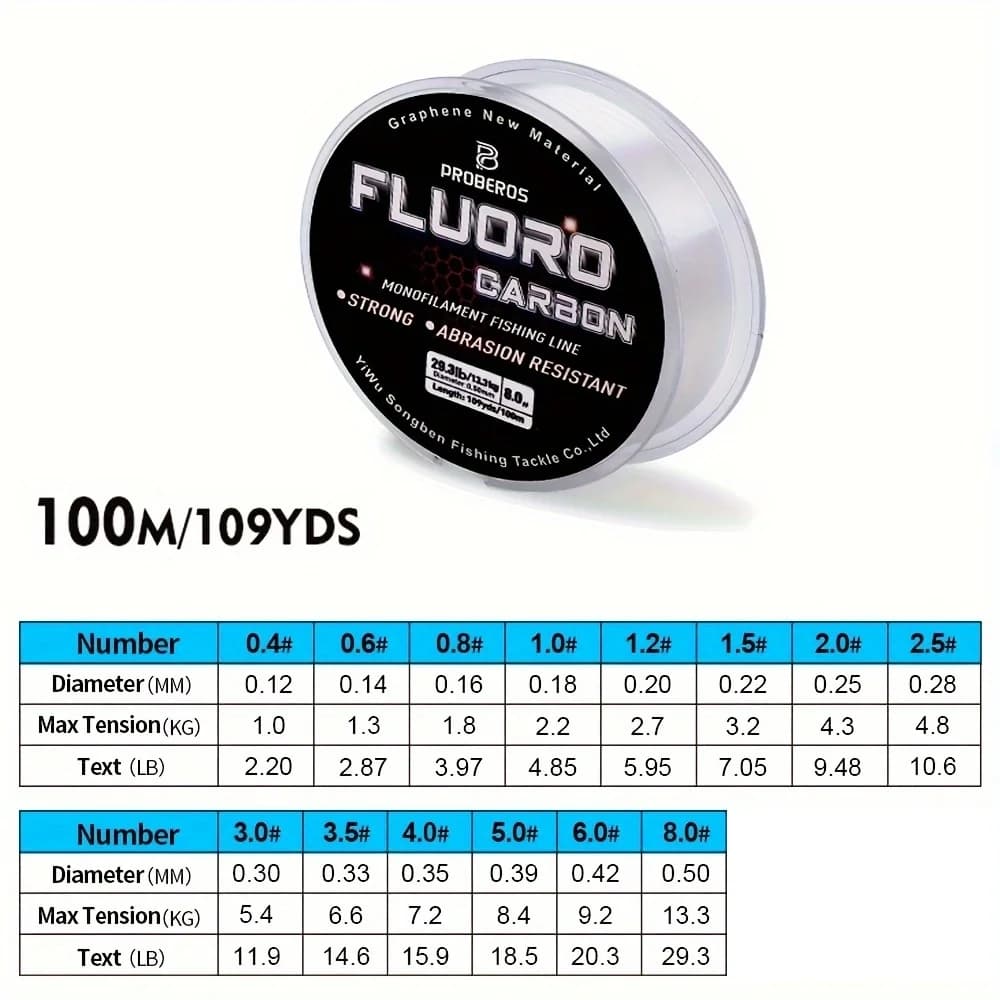 Bas de ligne fluorocarbone PROBEROS 100M 2.2-29.3LB pour carpe - Ligne coulante monofilament