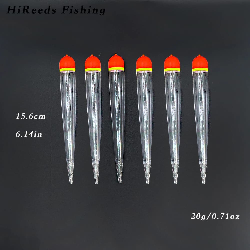 6 flotteurs pêche à la mouche Hireeds transparents orange pour saumon et truite - Bobbers verticaux haute visibilité