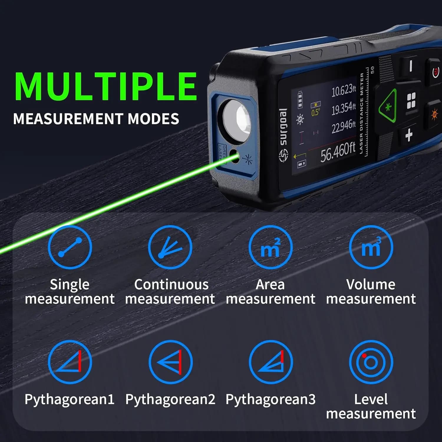 Télémètre laser vert 100m multifonction avec écran couleur et niveau numérique pour pêche