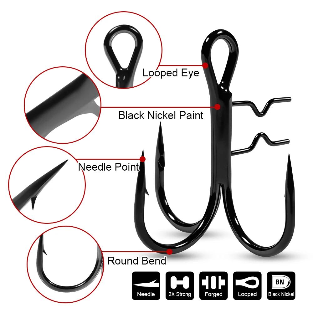 Hameçons triples Spinpoler T-shaped soudés pointes nickel noir pour leurres shad 6 pièces