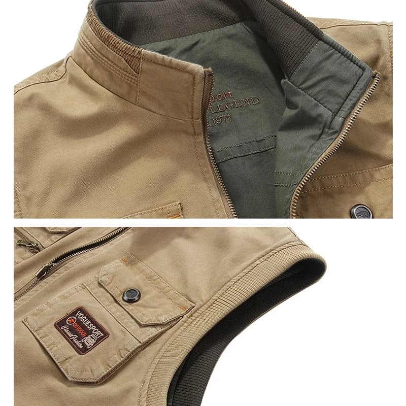 Veste coton homme 8XL automne multi-poches - Veste sans manches pour photographe casual grande taille