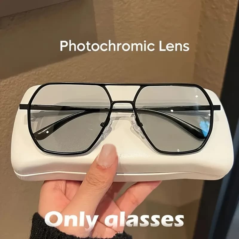 Lunettes polarisées photochromiques carrées - Monture métal unisexe idéale pour la conduite