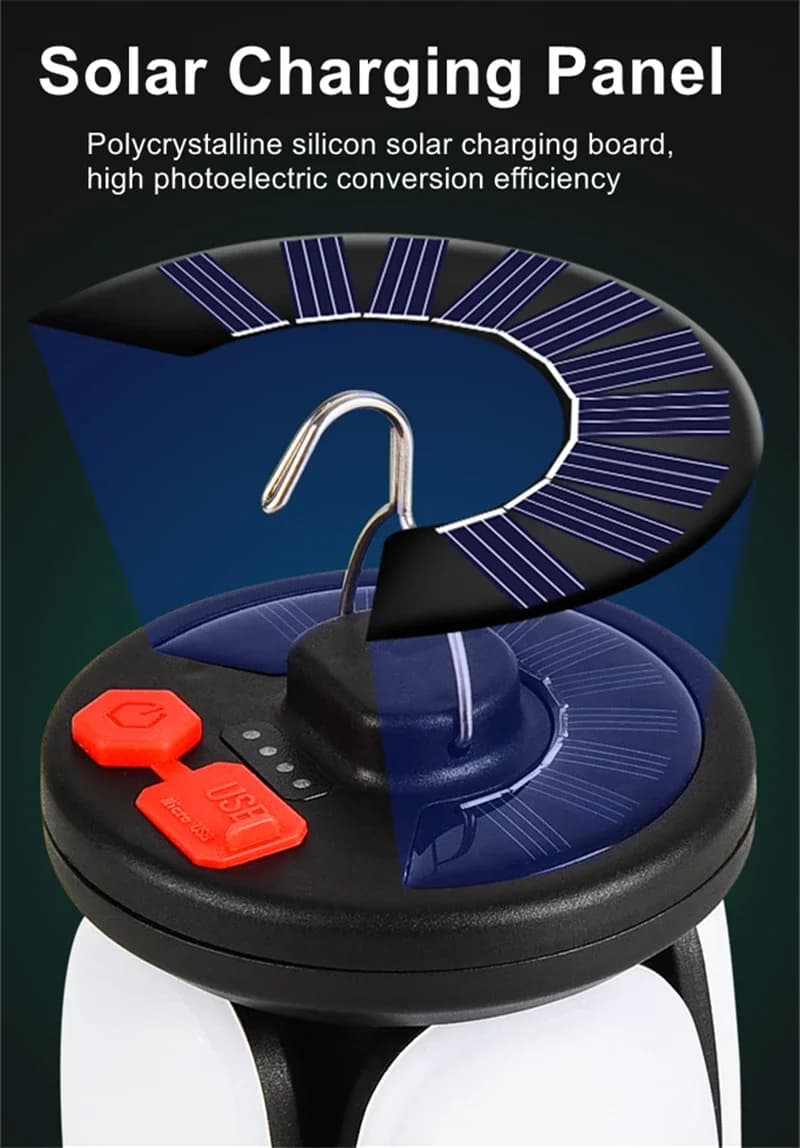Lampe de tente LED rechargeable avec projecteur pliable pour pêche et randonnée nocturne