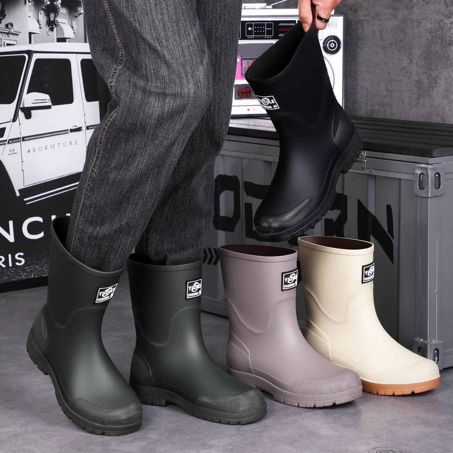 Bottes de pêche mi-mollet homme technologie avancée style coréen étudiant anti-dérapantes haute tube